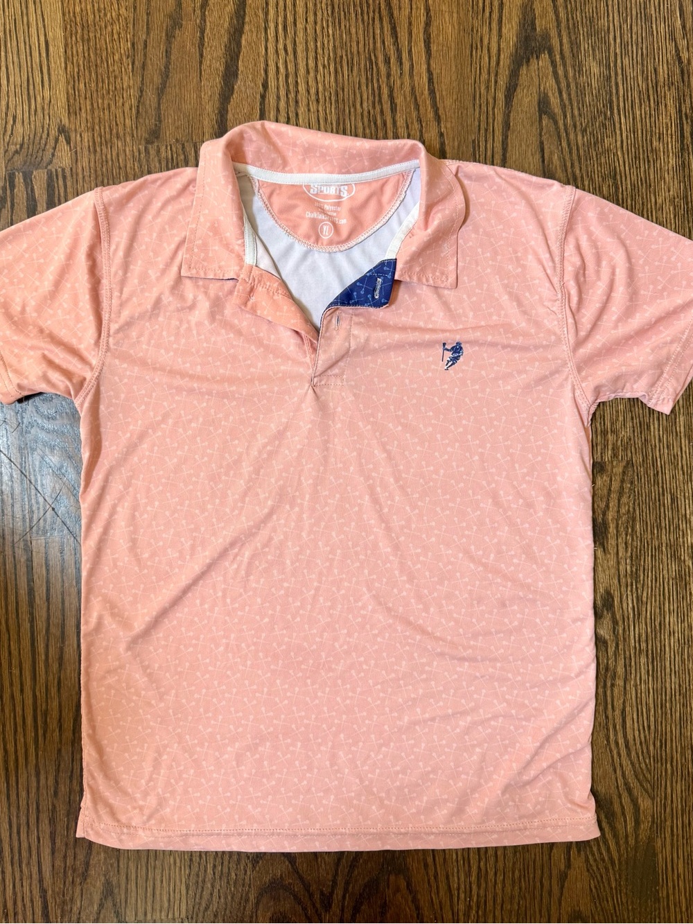 Kids Light Salmon Color Lacrosse Print Polo Youth Large